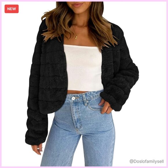 Jackets & Blazers - Faux Fur Cropped Jacket Shaggy Fleece Warm Outerwear Chic Y2K Fall Winter
